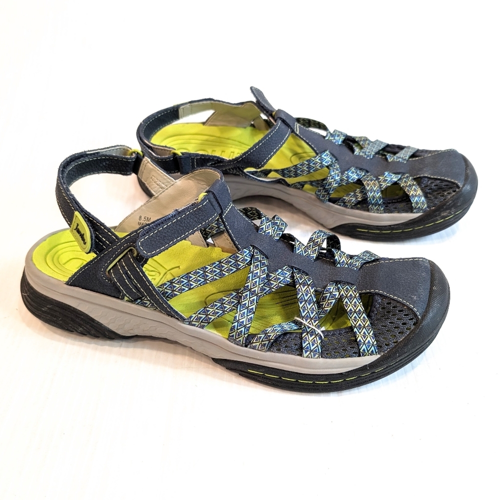 JAMBU Women's Outdoor Hiking Sandals - Navy and Lime Size 8.5